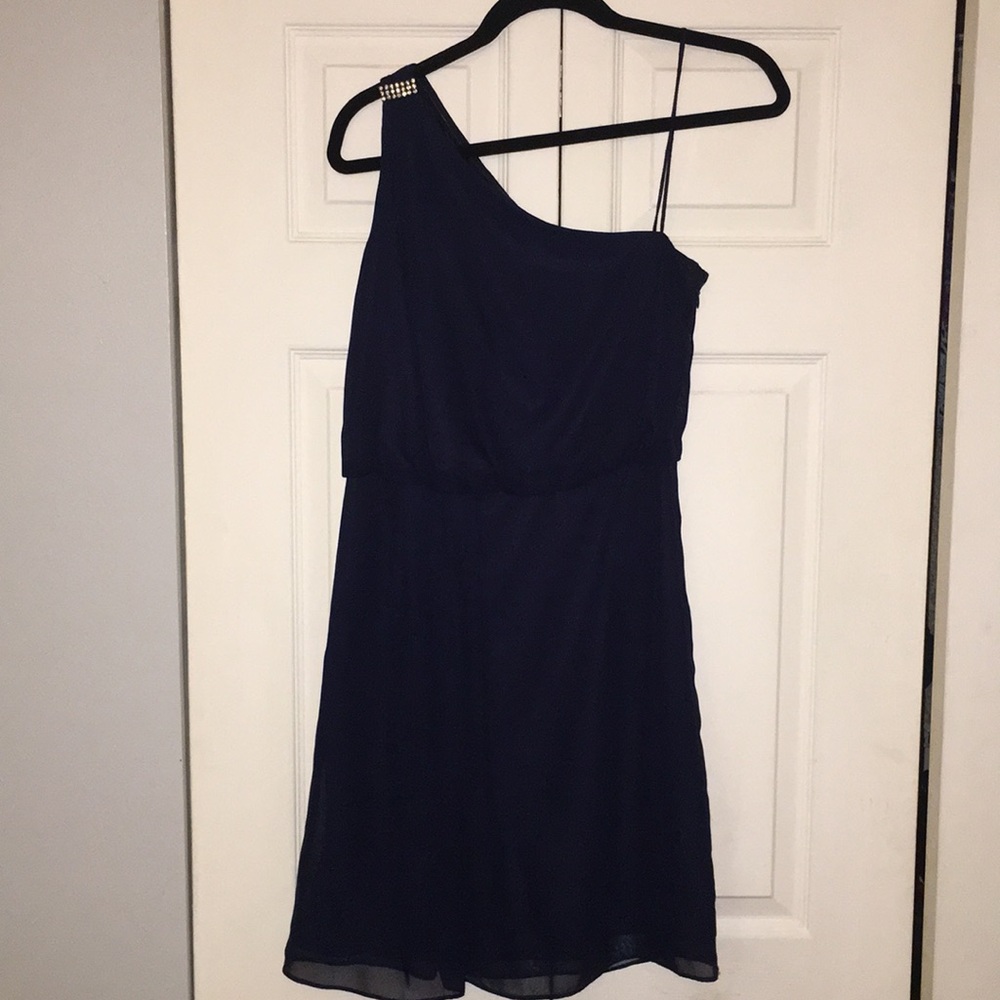 Adrianna Papell Navy One Shoulder Dress Size 4